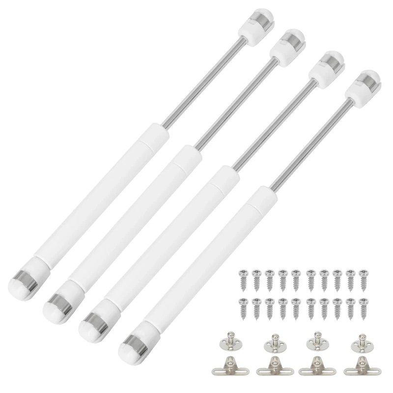 Bohaner 100N Gas Struts 4Pcs Cabinet Door Hinges Lift Up Spring Flap White Gas Strut Support Stay Bar Kitchen Cupboard Box 100N Pressure