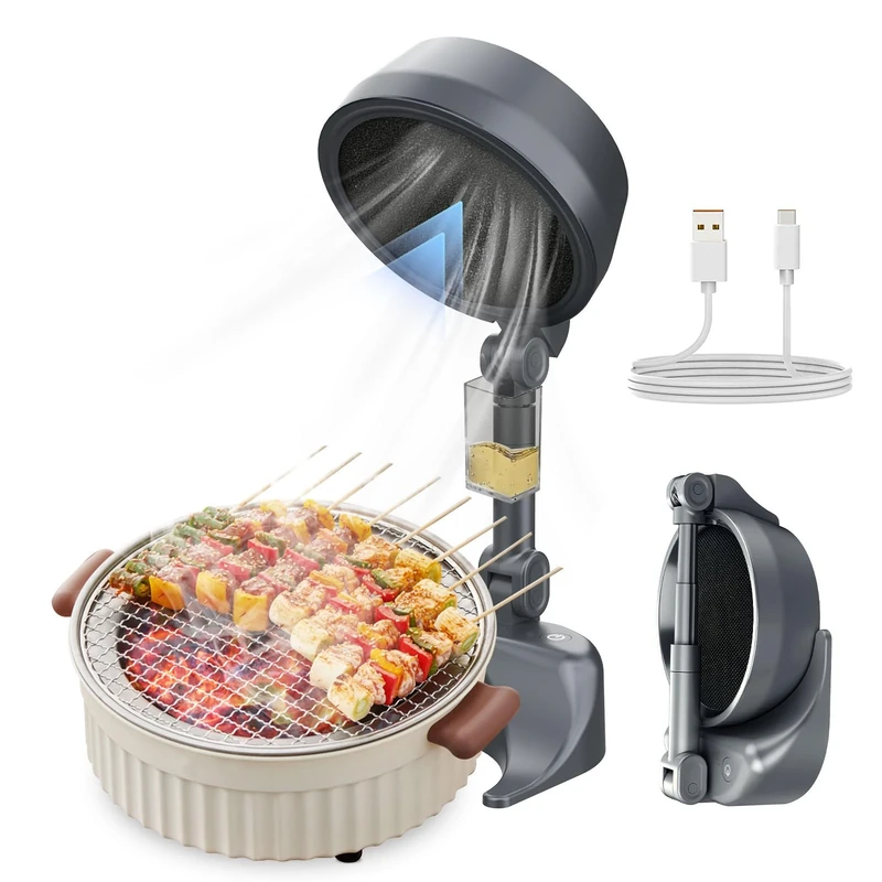 Portable Extractor Fan,Mini Desktop Hood Kitchen Extractor Hood With 3-Speed Exhaust Fan,Detachable Filter & Oil Collection Cup Kitchen Vent for Apartment, RV Indoor BBQ&Maintenance Workbench (Grey)