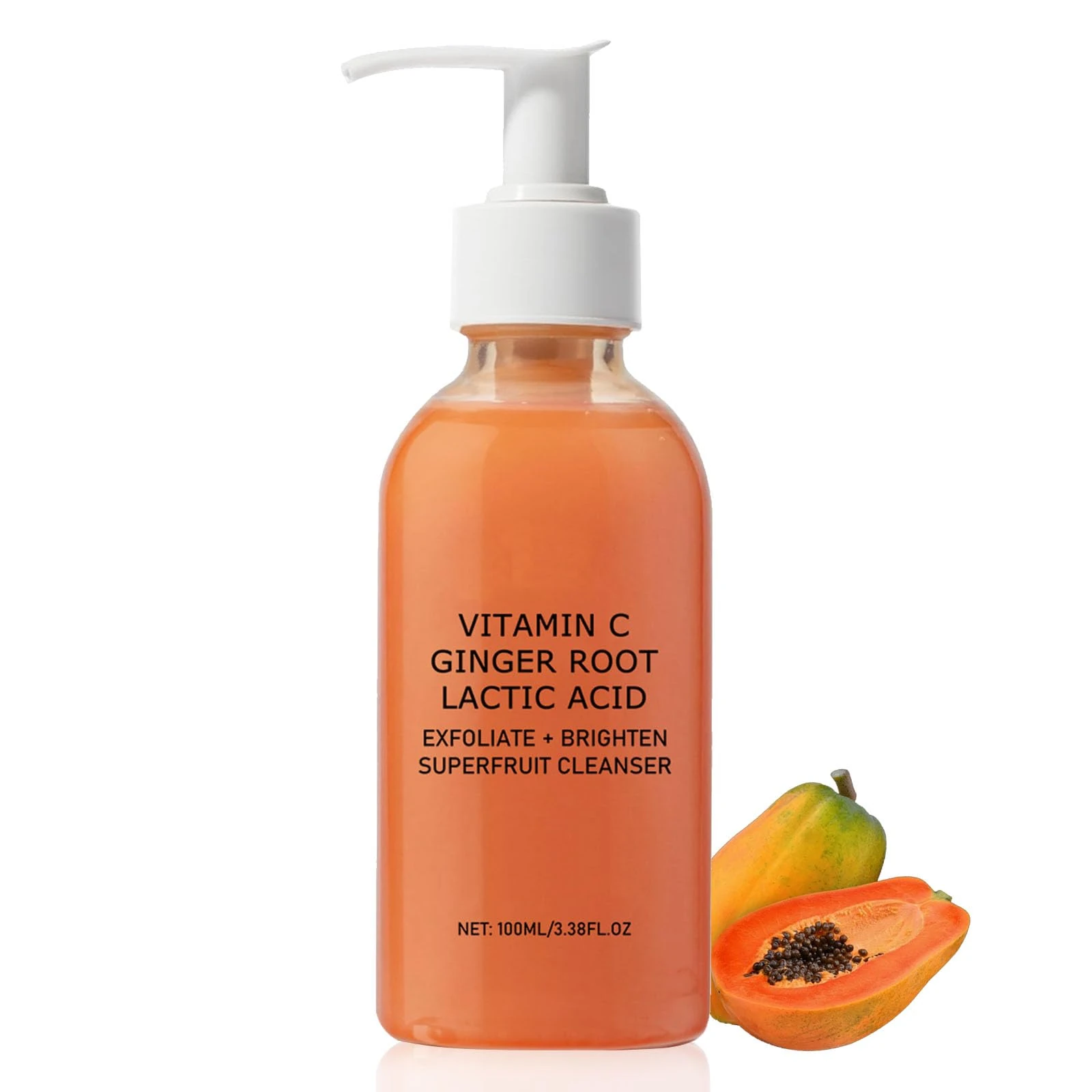 Papaya Facial Cleanser - Gentle Exfoliating Face Cleanser with Vitamin C & Ginger Root - Even Skin Tone Facial Wash Gel for Glowing Skin - Hydrating Daily Cleanser for Oily & Sensitive Skin - 100ml