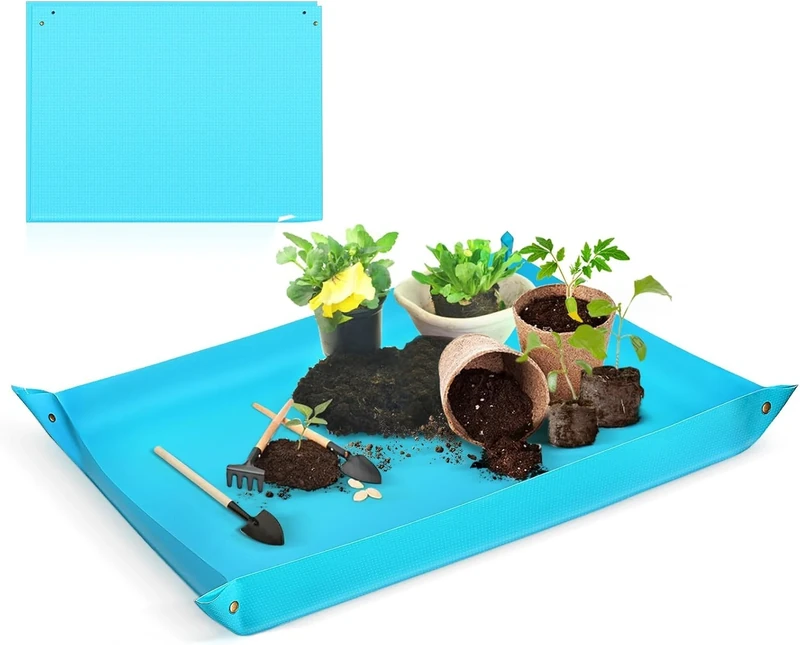 Plant Repotting Mat, Waterproof Thicker Transplanting Mat Plant Mat for Indoor Plants, Portable Gardening Soil Replacement and Watering Mat Potting Mat for Plant (Blue, 60cm x 60cm)