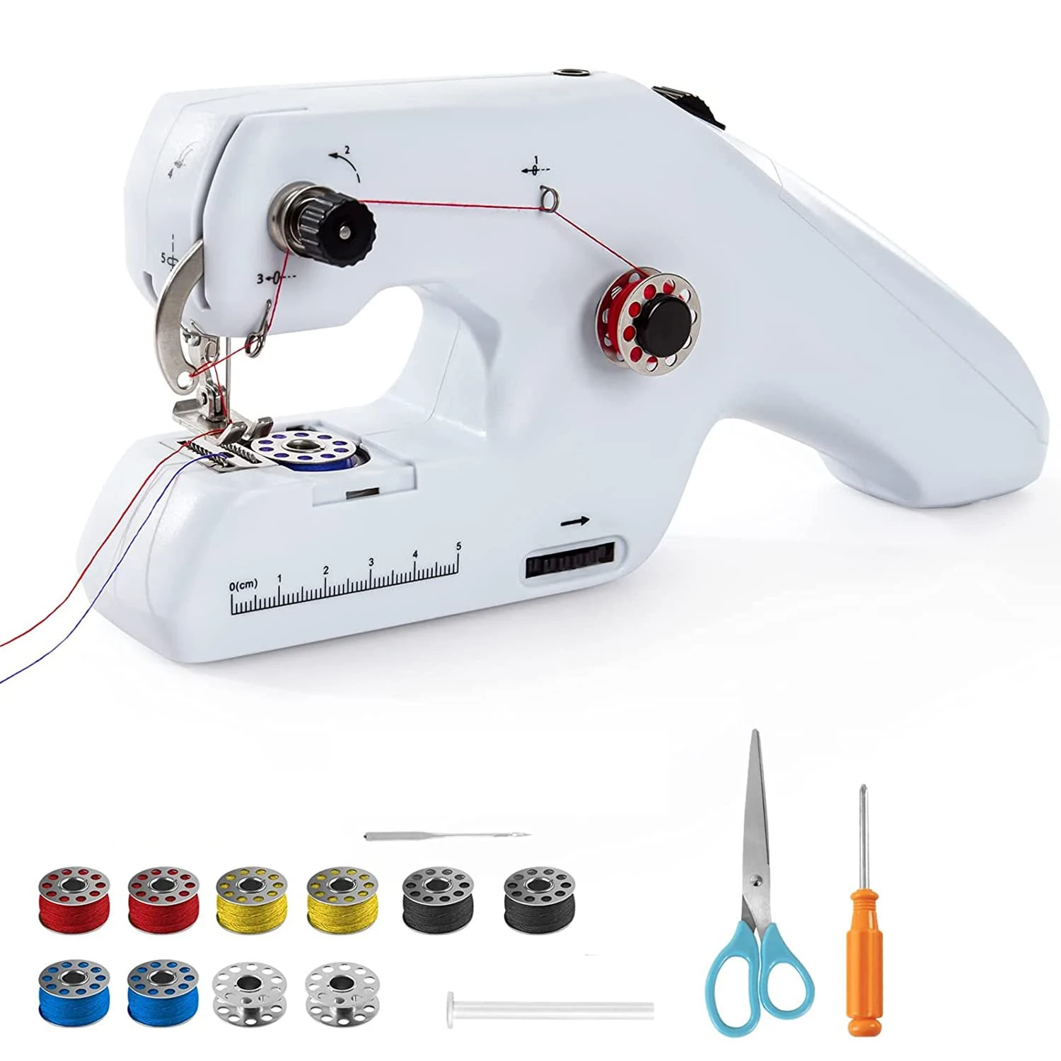 Portable Mini Electric Sewing Machine, Double Threading, Suitable for Curtains and Fabric, Beginner-Friendly,Hand Sewing Machine with Double Threading