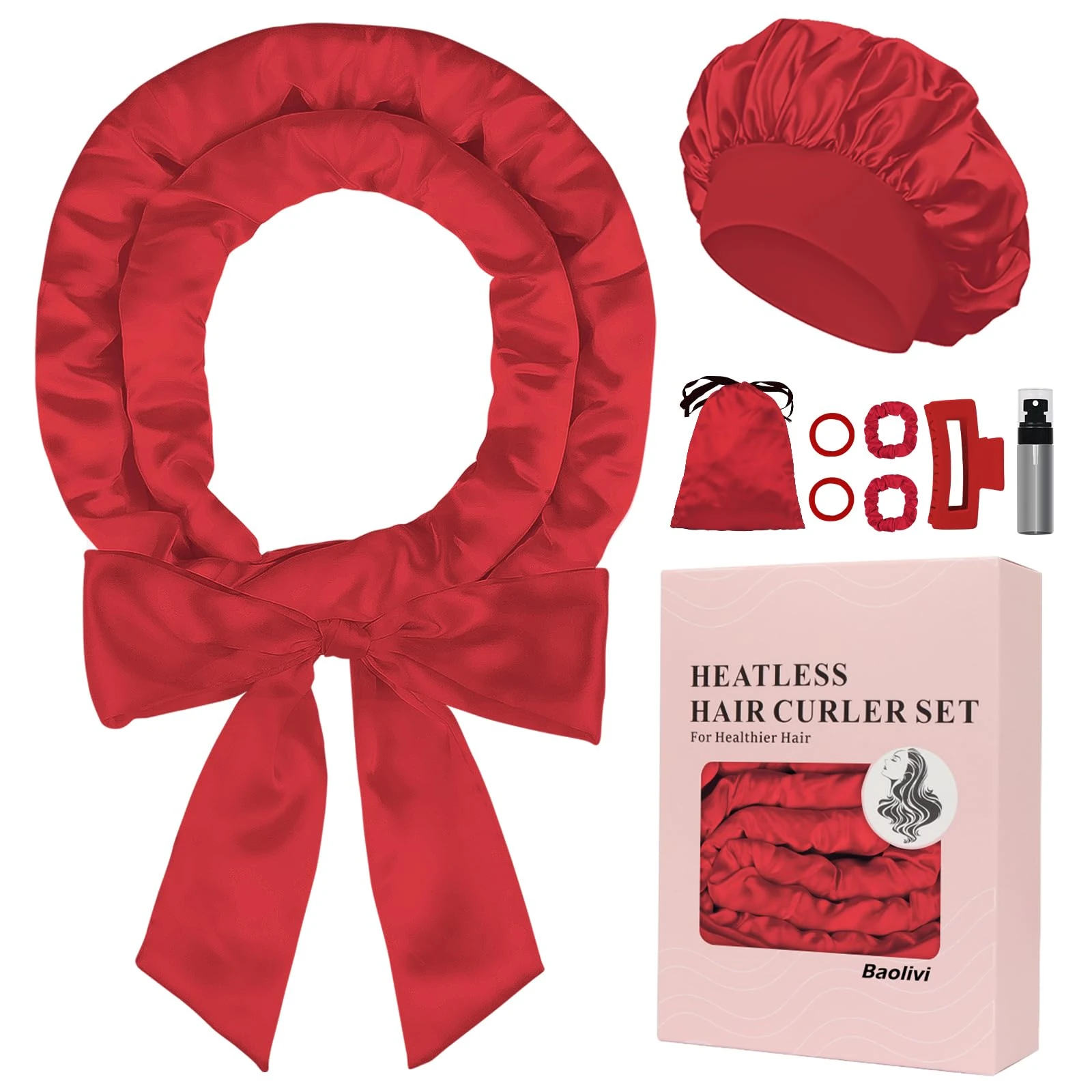 Baolivi Satin Heatless Hair Curlers No Heat, 70" Heatless Curls Curlers Headband Overnight No Heat Hair Curler Rollers to Sleep In, 9 Pcs Satin Heatless Curling Set for Women Long Hair Volume