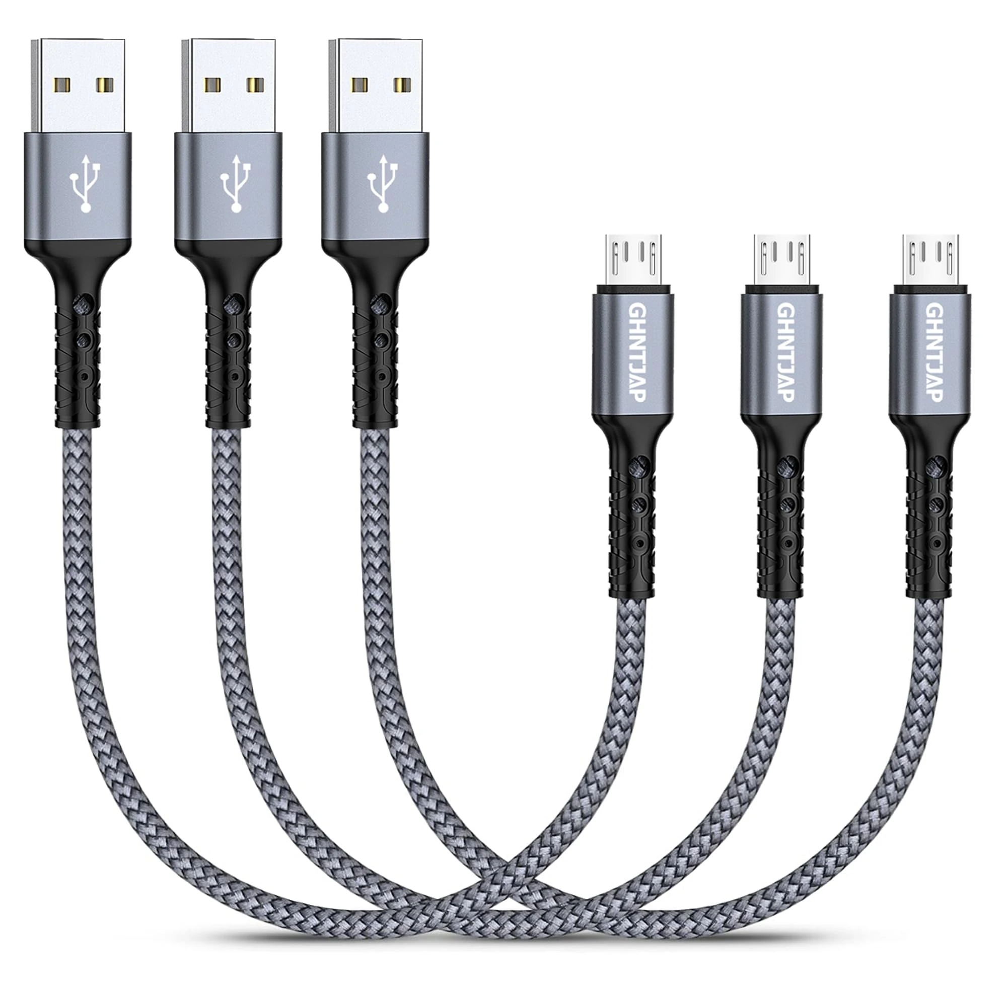 GHNTJAP Micro USB Cable 0.3M 3 Pack, Short USB to Micro USB Android Charger Cable, Braided Android Charging Cord Compatible with Galaxy S7 S6 S5, Kindle, Xbox, PS4 Controller