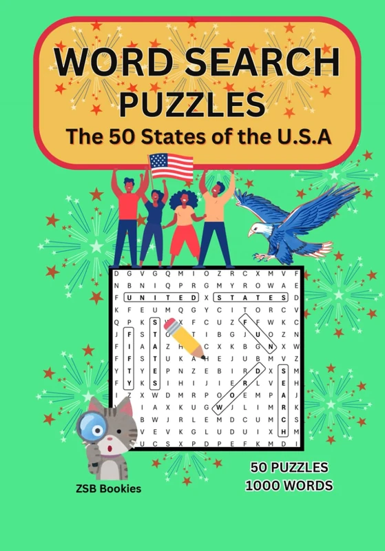 Word search for all ages, from young students to seniors. Large Print for easy reading.: 1000 Words 50 States of USA Puzzles for relaxing and ... your mind active with hours of fun challenges
