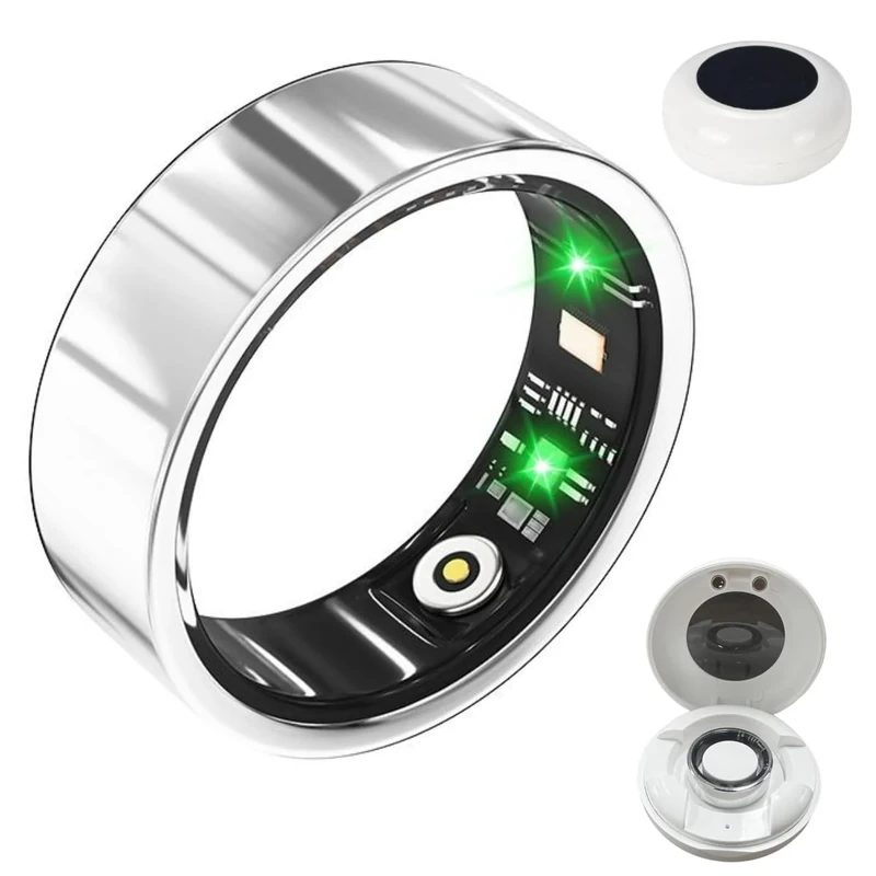 Hoorawwi Smart Ring, Small Ladies Smart Ring w/Sleep Heart Rate Blood Oxygen Pressure Monitor Waterproof Fitness Ring Tracker Pedometer Calories Step Counter Bluetooth Health Ring, Silver #8