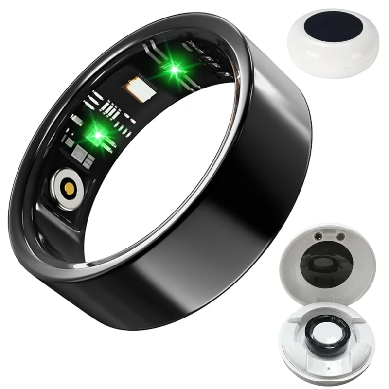 Hoorawwi Smart Ring, Fitness Rings for Women Men w/Sleep Heart Rate Blood Pressure Oxygen Monitor Bluetooth Health Ring with Charger Case, Black #7