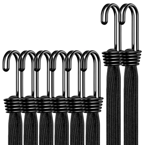 Bungee Cords with Hooks Heavy Duty, Flat Extra Strong Outdoor Bungee Straps, Secure Load Distribution Industrial Grade Bungee Rope for Securing Luggage, Tarps, Tents, (Black, 18inch6pcs + 36inch2pcs)