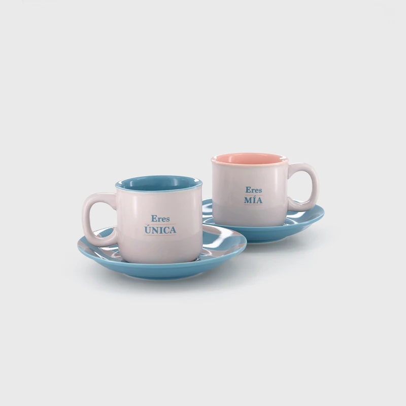 Mr.Wonderful Set of 2 Espresso Cups – You are Unique – You are Mine – Mother's Day Gift – Set of 2 Ceramic Espresso Cups with 2 Saucers