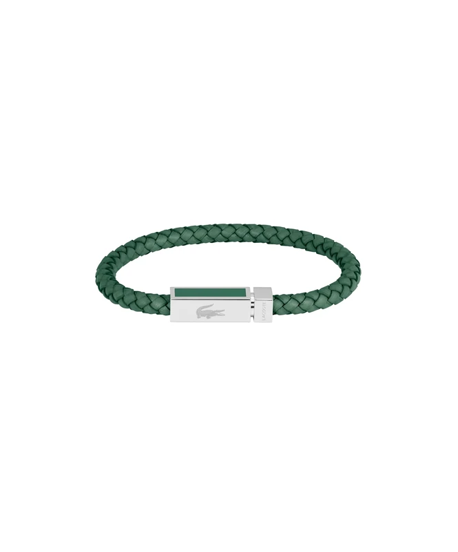 Lacoste Men's ROCKEL Collection Braided Leather Bracelet Green - 2040449
