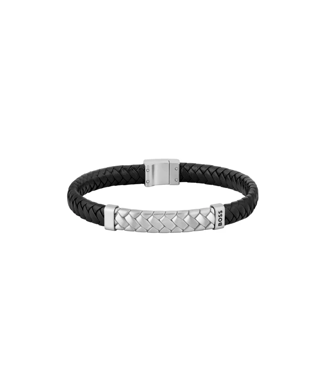 BOSS Jewelry Men's TAILORED Collection Bracelet with Black Leather and Stainless Steel Closure - 1580674M
