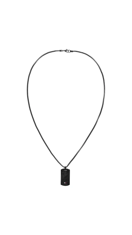 Tommy Hilfiger Jewelry Men's Pendant Necklace in Black Stainless Steel with an Engraved Plaque - 2790629