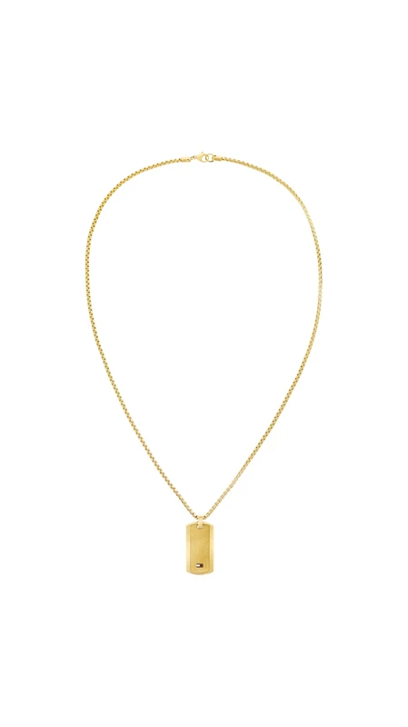 Tommy Hilfiger Jewelry Men's Pendant Necklace in Yellow Gold with an Engraved Plaque - 2790628