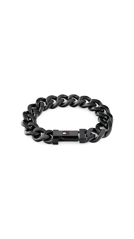 Tommy Hilfiger Jewelry Men's Black Stainless Steel Chain Bracelet with the Iconic Flag - 2790639