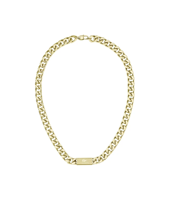 Lacoste Men's BACKHAND Collection Chain Necklace in Yellow Gold with an Engraved Plaque - 2040434