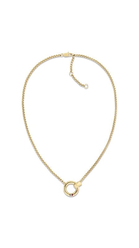 Tommy Hilfiger Jewelry Women's Yellow Gold Chain Necklace with a Circle Charm - 2780945