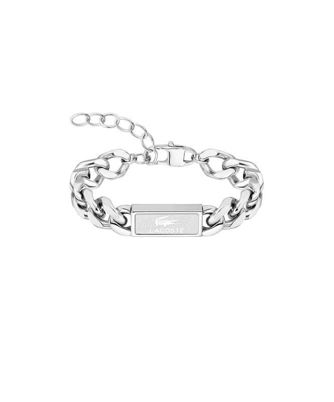 Lacoste Men's BACKHAND Collection Chain Bracelet in Stainless Steel with an Engraved Plaque - 2040439