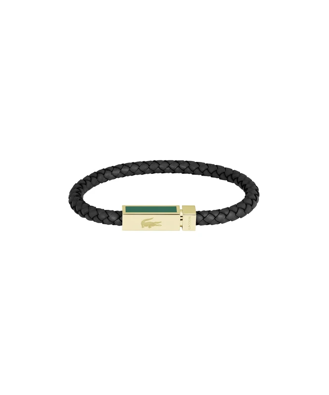 Lacoste Men's ROCKEL Collection Braided Leather Bracelet Black - 2040451