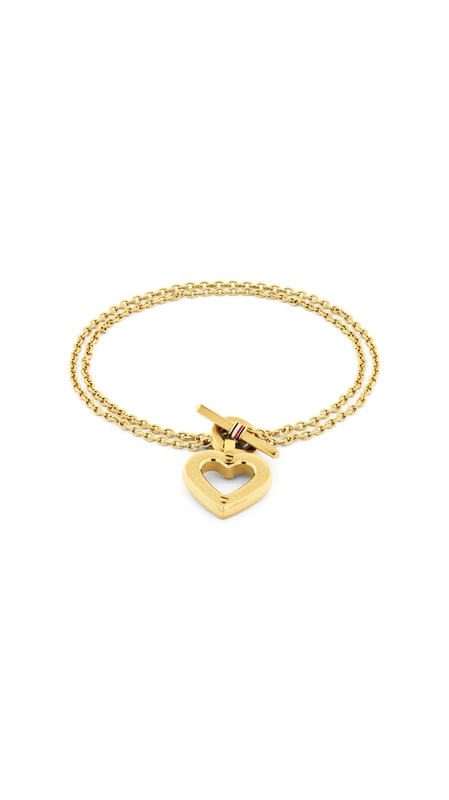 Tommy Hilfiger Jewelry Women's Doble Chain Bracelet in Yellow Gold with a Heart Charm - 2780970