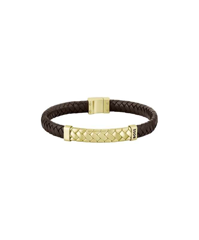 BOSS Jewelry Men's TAILORED Collection Bracelet with Brown Leather and Gold Stainless Steel Closure - 1580675M