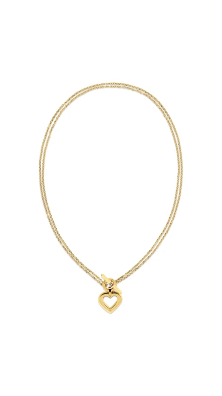 Tommy Hilfiger Jewelry Women's Doble Chain Necklace in Yellow Gold with a Heart Pendant - 2780968