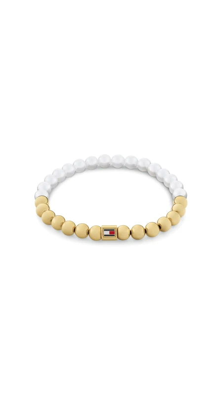 Tommy Hilfiger Jewelry Women's Yellow Gold Beaded Bracelet with Glass Pearls - 2780962