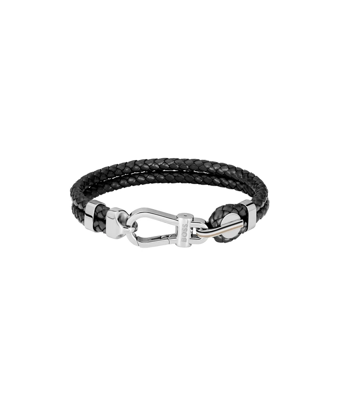 BOSS Jewelry Men's ARES PRIME Collection Bracelet with Black Leather and Stainless Steel Closure - 1580699M