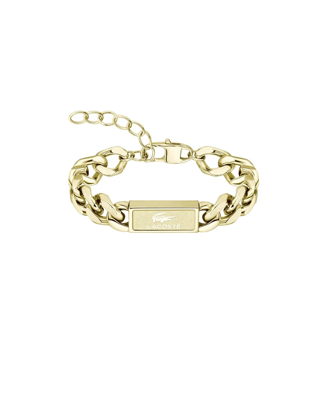 Lacoste Men's BACKHAND Collection Chain Bracelet in Yellow Gold with an Engraved Plaque - 2040440