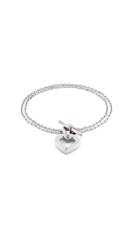 Tommy Hilfiger Jewelry Women's Doble Chain Bracelet in Stainless Steel with a Heart Charm - 2780969