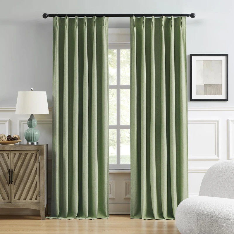 DUALIFE Sage Green Pinch Pleated Blackout Curtains 40 x 96 Inches Long, Back Tab Drapes for Living Room Bedroom Thermal Insulated Full Blackout Draperies with Hooks