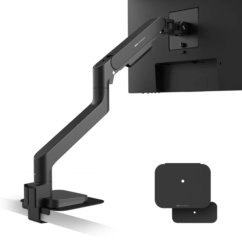 BenQ BSH01 Ergo Monitor Arm, Gas Spring Monitor Stand for Up to 45'' & 20kg Screens, Heavy Duty, Quick Installation, No Wobbling, Top Clamp and Grommet Base, Reinforcement Plate, VESA 75x75 &100x100mm