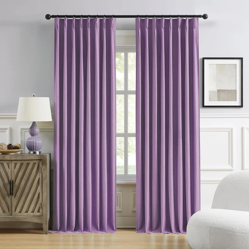 DUALIFE Pinch Pleated Blackout Curtains Purple 2 Panels,Back Tab Ceiling Viral Pleat Hooks Curtain for Track System,Thermal Insulated Drapes for Bedroom Living Room Dining Room,50 Wide x 95 Long