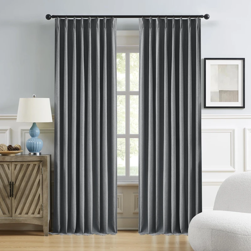 DUALIFE Full Blackout Pinch Pleated Curtains Dark Gray, Back Tab with Hooks, Thermal Insulated Track Curtains for Bedroom Living Room,50" W x 92" L, 2 Panels Charcoal Grey