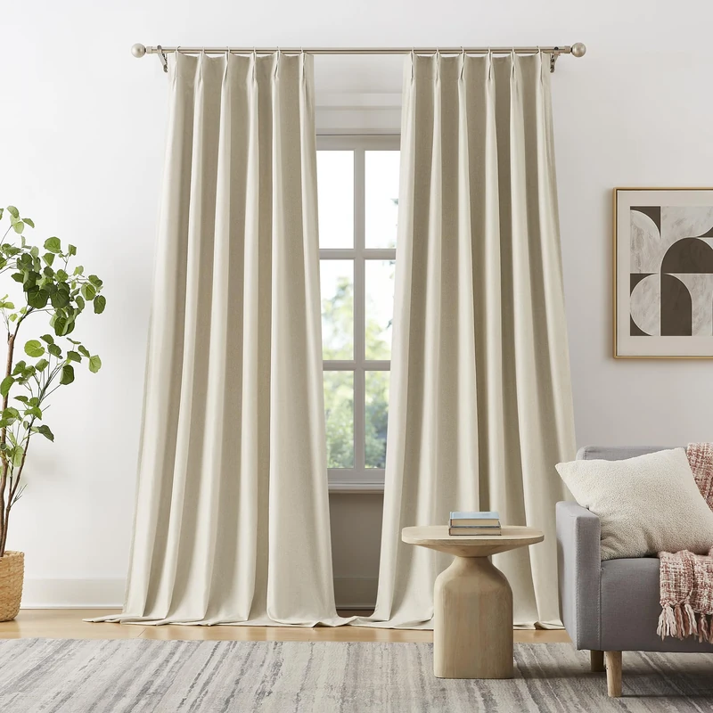 DUALIFE Natural Pinch Pleated Blackout Curtains 150 Inch Long 12.5ft Length 2 Panels, Back Tab with Hooks,Ceiling Sun Blocking Curtains for Track System Living Room Boho Decor,40Wx150L Inch 2 Burg