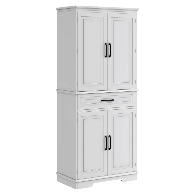 Curtainboro 72 Inch Tall Pantry Storage Cabinet, Kitchen Pantry Cabinet with Drawer, Door Shelves, Adjustable Shelves, Large Kitchen Pantry for Dining Room, Living Room, White