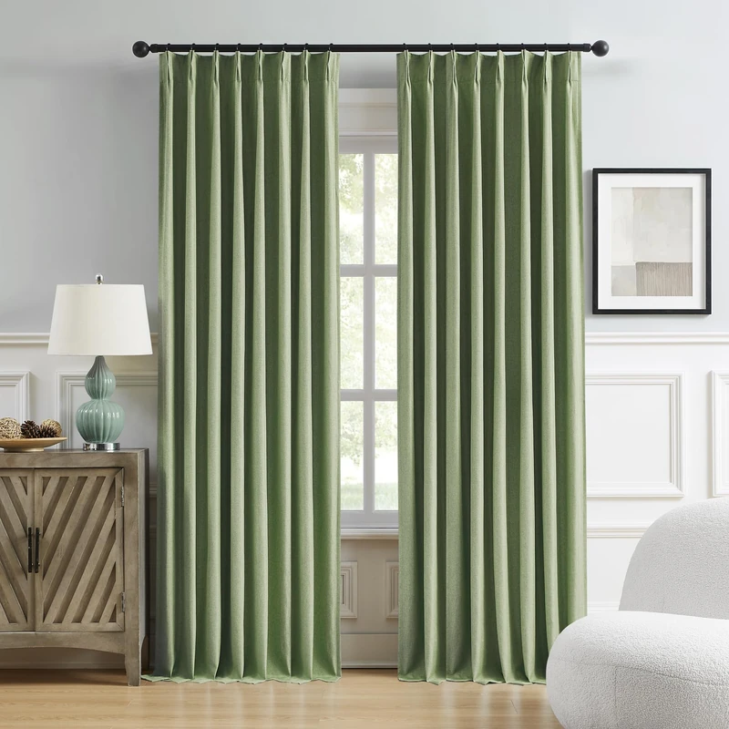 DUALIFE Sage Green Pinch Pleated Blackout Curtains 50 x 92 Inches Long, Back Tab Drapes for Living Room Bedroom Thermal Insulated Full Blackout Draperies with Hooks