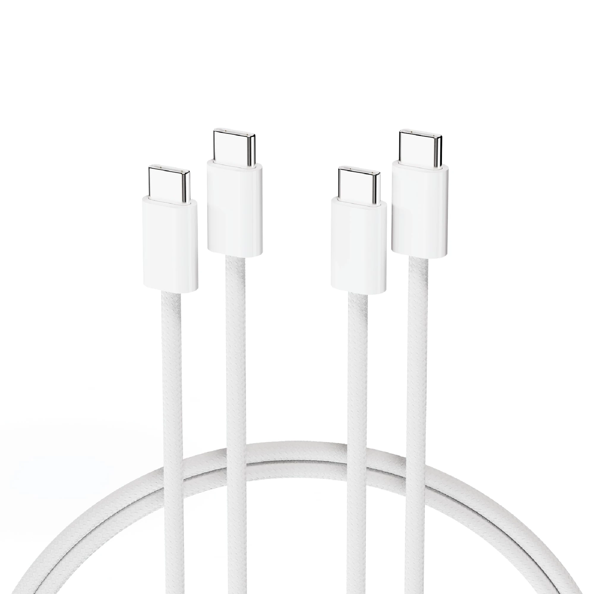 HIROTO 2-Pack 60W USB-C to USB-C Fast Charging Cable 1M, Nylon Braided White with Power Delivery, Compatible with iPhone 17/16/15, MacBook Pro/Air, Samsung S24, iPad, Switch & More