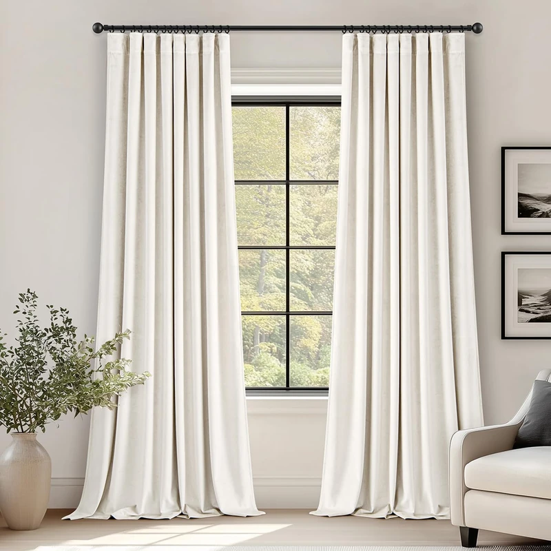 Ivory White Velvet Curtains 108 Inches Long Blackout Thermal Insulated Soundproof Curtain Privacy Room Darkening Curtains Pinch Pleat Window Drapes for Bedroom Living Room 42 x 108 Inch Set of 2