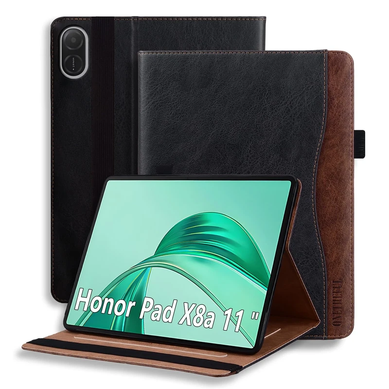 ONETHEFUL Tablet Case for Honor Pad X8a 11" 2024 - Protective PU Leather with Multi-Angle Adjustable Stand, 2 Card Slots, Pen Holder | Black