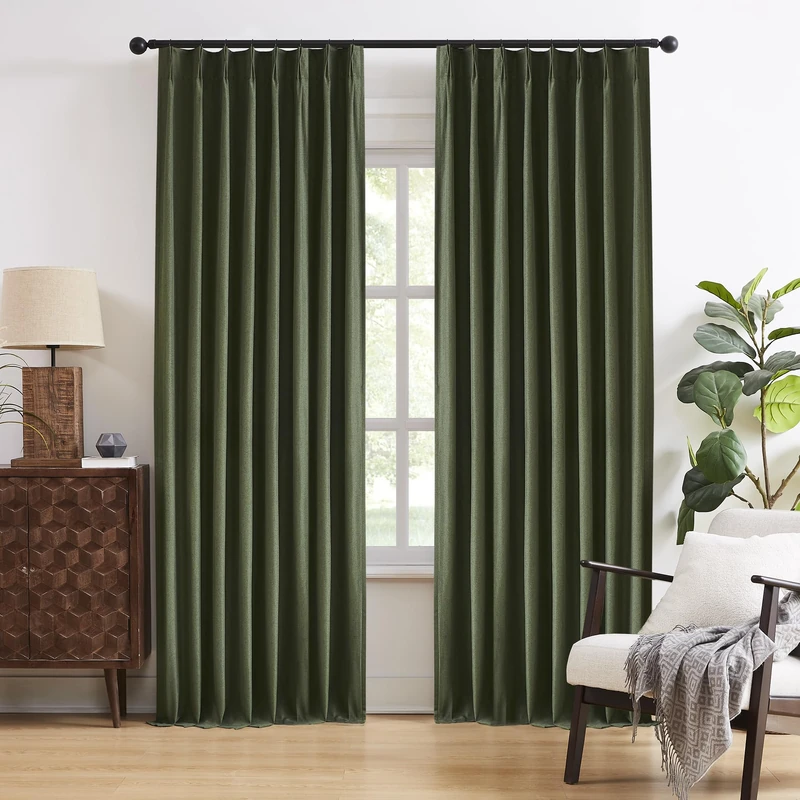 DUALIFE 92 Inch Curtains & Drapes Olive Dark Green 2 Panels,Back Tab Ceiling Viral Pleated Hooks Curtain for Track System,Thermal Boho Curtains for Bedroom Burg Living Room Dining Room,50x92
