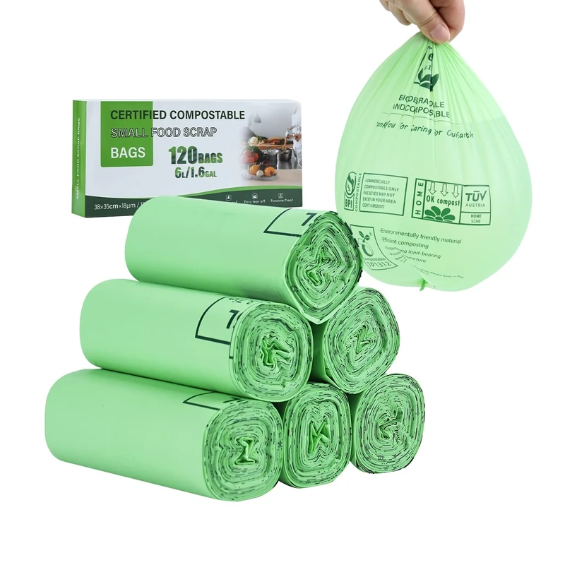 JCKCWL Biodegradable Compostable Food Waste Bags 6L/5L/3L 120 Compost Caddy Bin Liners with EN13432