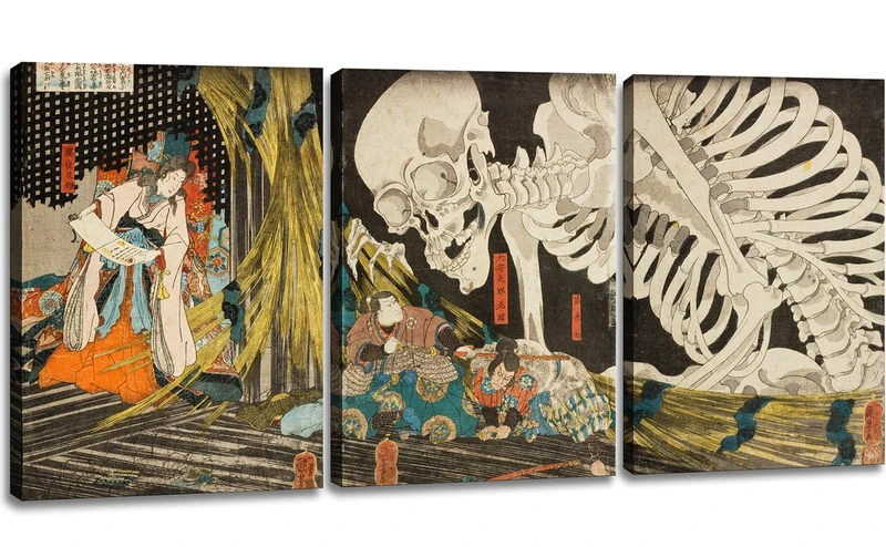 dgbtcart Utagawa Kuniyoshi Japanese Wall Art Poster Takiyasha the Witch and the Skeleton Spectre - Triptych Paintings Canvas Print Wall Decor for Bedroom Living Room 16" x 24"x3 Pcs