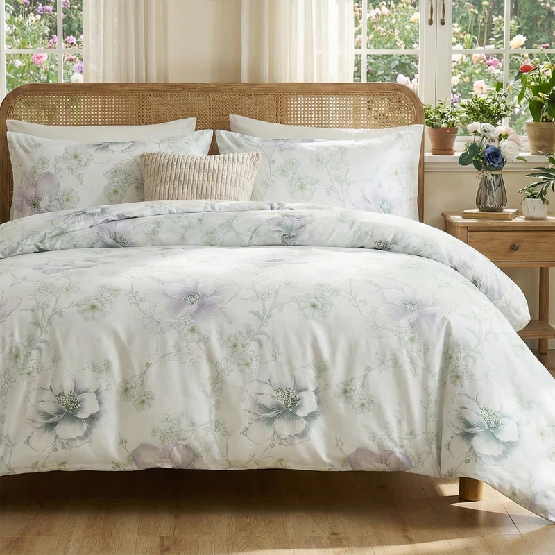 Cozaline Floral Duvet Cover Queen Size 100% Cotton Reversible Green Floral Duvet Cover Set with Zipper Closure 3 Pcs Green Leaf Soft & Breathable Bedding Comforter Cover