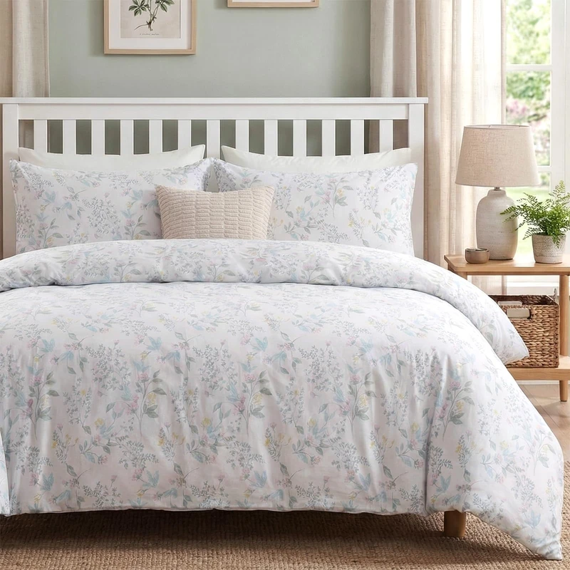 Cozeline 100% Cotton Duvet Cover King Size, Pink Floral Aesthetic Bedding Set with Zipper Closure, 3 Pcs Breathable and Soft Botanical Duvet Cover for All Season