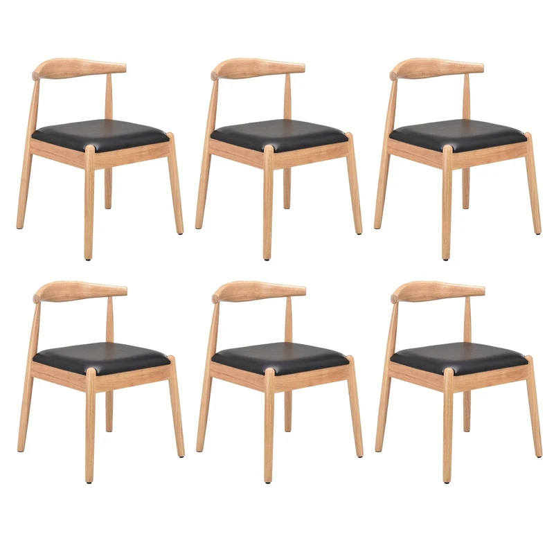 Sunon Leather Dining Chair Set of 6, Height Adjustable, Sturdy Structure, Easy to Clean - Modern Chairs for Living Room, Dining Room, Kitchen - Natural, Black - Image 1