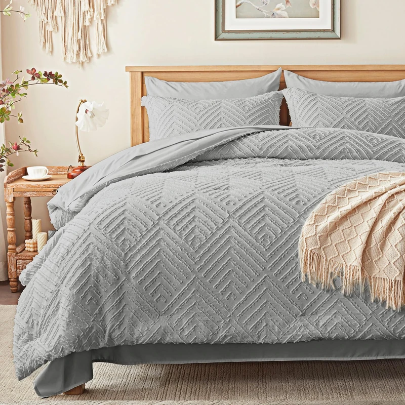 Full Size Comforter Sets 7 Piece, Light Grey Bed in a Bag Full Bedding Set