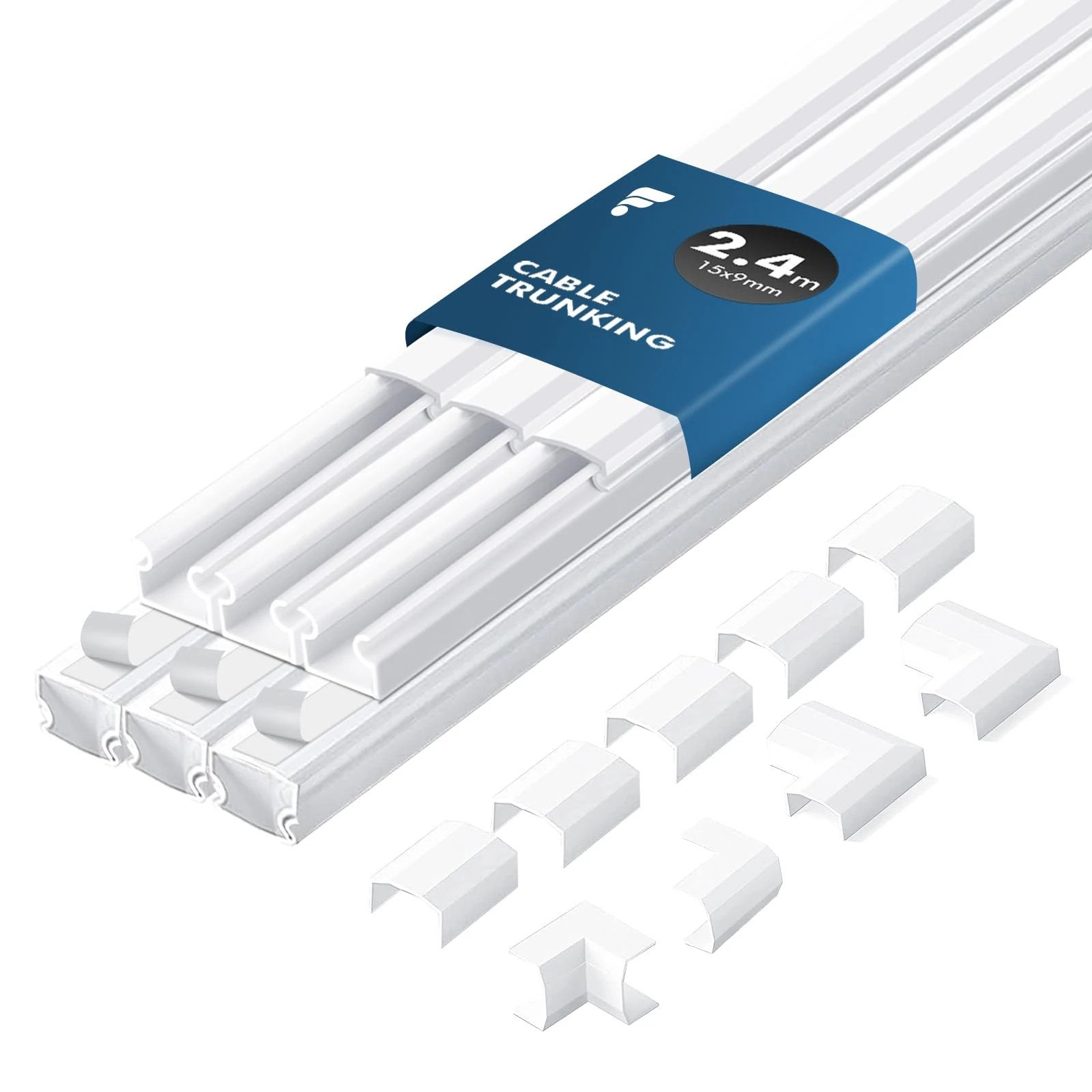 shinfly 2.4m Cable Trunking Kit Self Adhesive – Mini Trunking for Electric Cables, Cable Cover for Cord, Cable Management Wall Raceway – Wire Tidy Concealer Duct for TV – White 15 mm x 9 mm