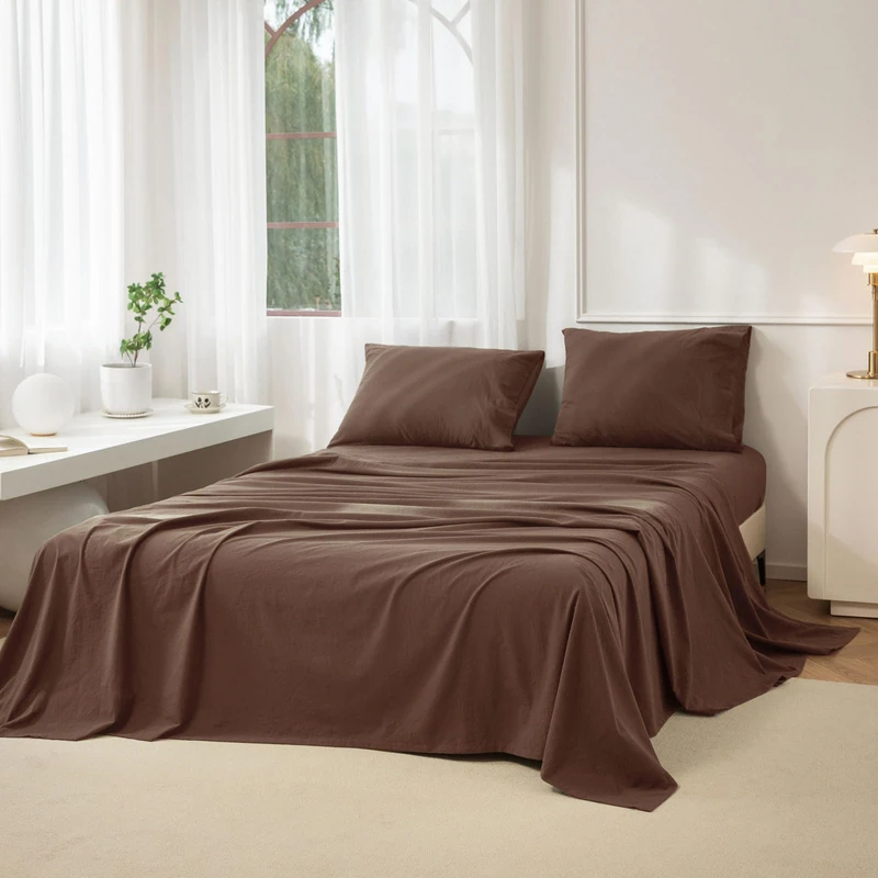JIYUAN Cal King Washed Cotton Sheet Set, 4-Piece, Relaxed Linen Feel