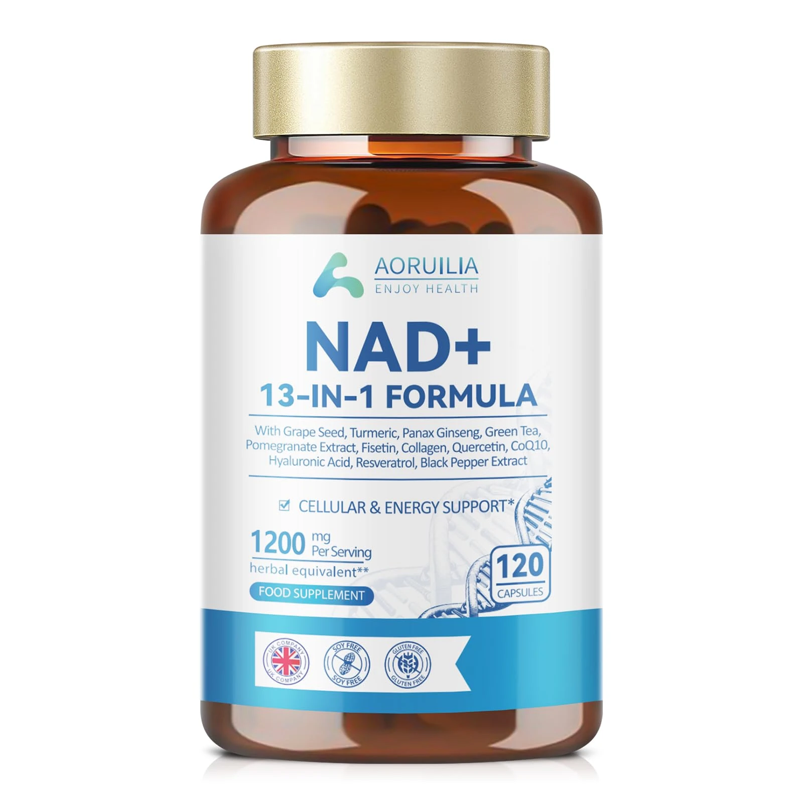 NAD Supplements 1200mg, NAD+ 13 in 1 Superior Antioxidant Blend with Max Absorption for Cellular Energy and Healthy Aging Support, 120 Capsules
