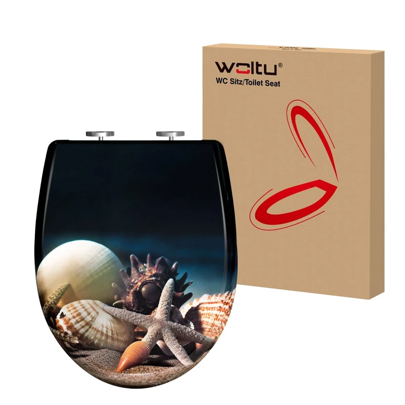 WOLTU Toilet Seat Soft Close, Quick Release Toilet Seat Adjustable, Top/Bottom Mounting, O-Shape with Sea Pattern, Duroplast