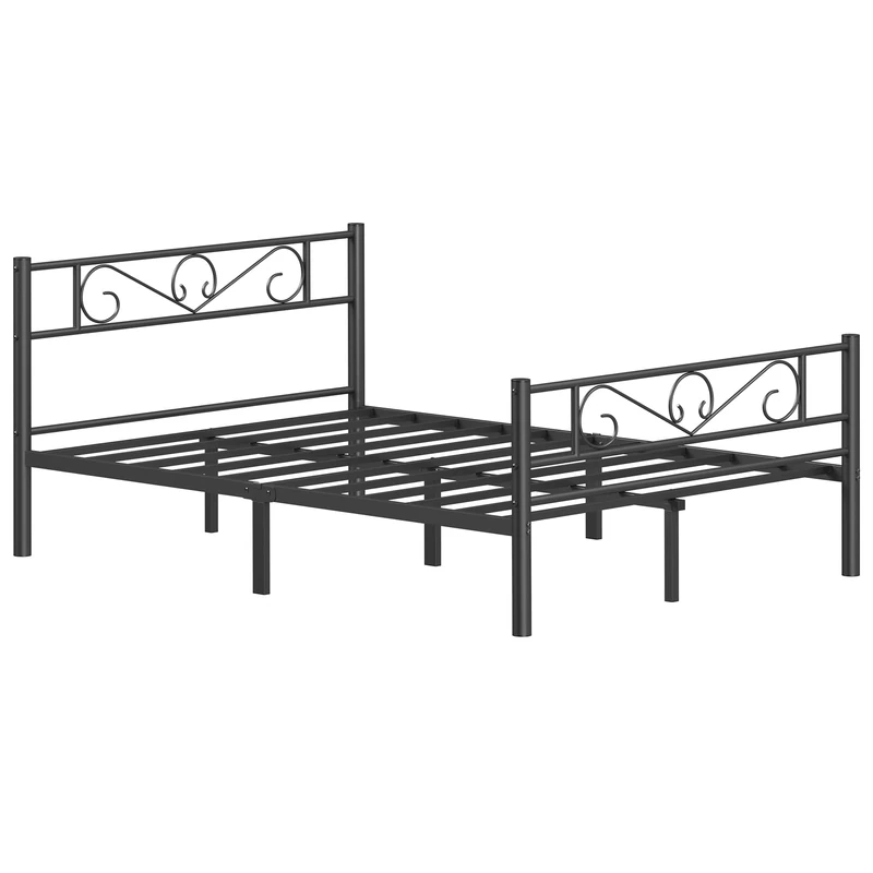 VASAGLE Double Bed Frame, Metal Bed Frame, Fits 135 x 190 cm Mattress, Easy Assembly, for Small Spaces, Guest Room, Matte Black RMB066B01